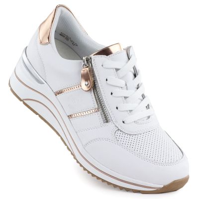 Women's leather wedge sneakers white Remonte Rieker D0T04-80