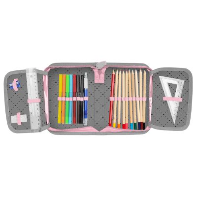 3. PASO Sweet Kitty gray school pencil case with school accessories - PP23KC-P001