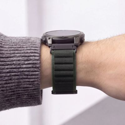 6. Tech-Protect Nylon Pro Strap for Garmin Fenix 5X / 5X Plus / 6X / 6X Pro / 7X / 8 / 8 Pro / 9 / 9 Pro (51 mm) – Black-Green