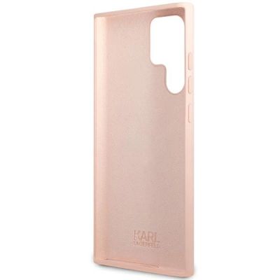 7. Karl Lagerfeld Silicone Choupette Metal Pin case for Samsung Galaxy S23 Ultra - pink