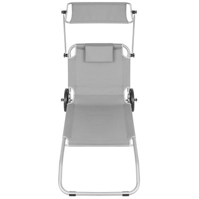 15. FOLDABLE BEACH CHAIR WITH CANOPY ON WHEELS 116x62x62-90CM GRAY