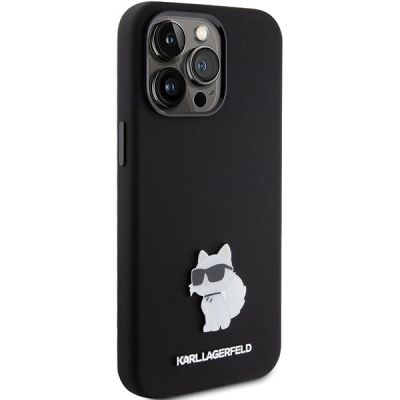 4. Karl Lagerfeld Silicone Choupette Metal Pin case for iPhone 15 Pro - black