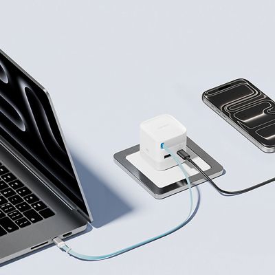 5. Cuktech AD653W 67W GaN 2x USB-C + USB-A Wall Charger with 70cm Retractable USB-C Cable - White
