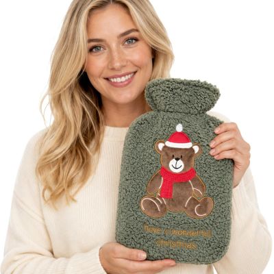 XMAS RUBBER HOT WATER BOTTLE 2L GREEN