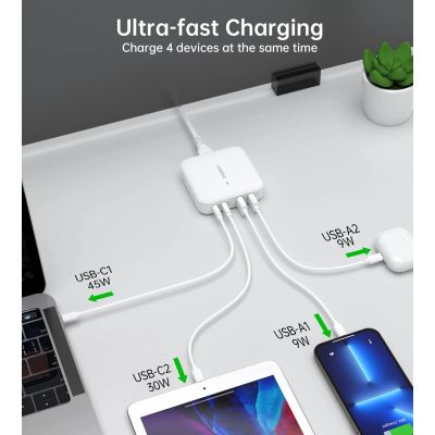 8. Choetech PD8008 100W GaN fast charger 2x USB-A / 2x USB-C - white