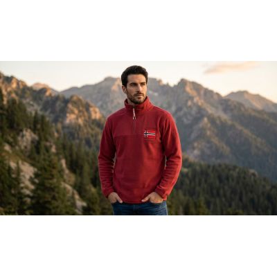 4. Geographical Norway TEQUATEUR BURGUNDY DB MEN 233 Men's Fleece Jacket (WZ6696H/GN-BURGUNDY)