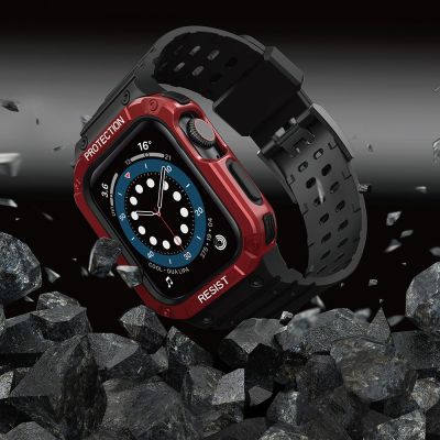 6. Protect Strap Band for Apple Watch 38/40/41mm Armored Case Strap - Black, Red