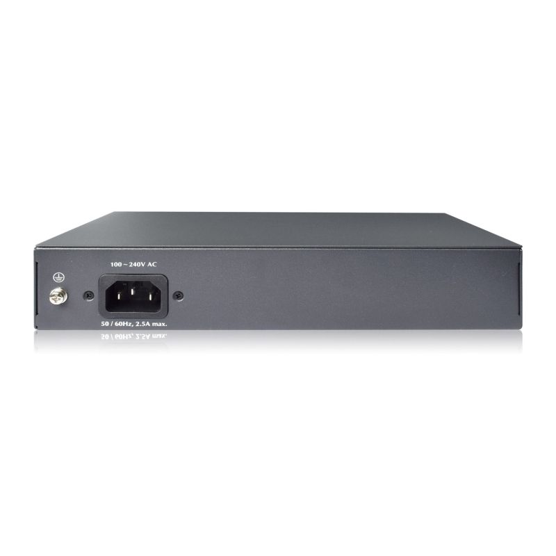 2. Unmanaged network switch 19" 8x RJ45 10/100 Mb/s, 2x FastEthernet uplink, PoE+ 120W budget