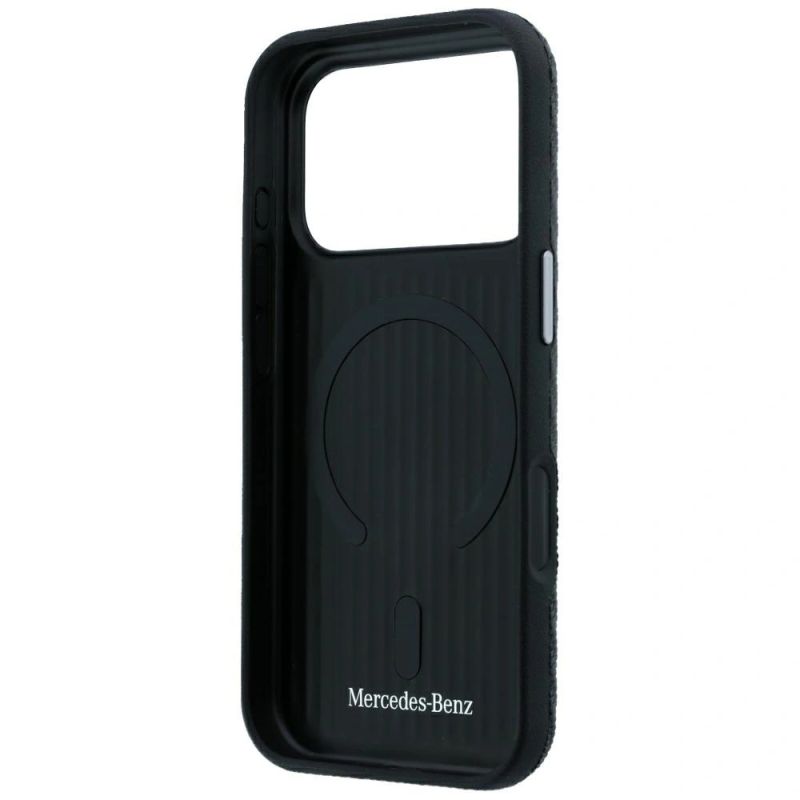 7. Mercedes Leather Semi Wrap Wood Effect MagSafe Case for iPhone 17 Pro Max / 18 Pro Max - Black