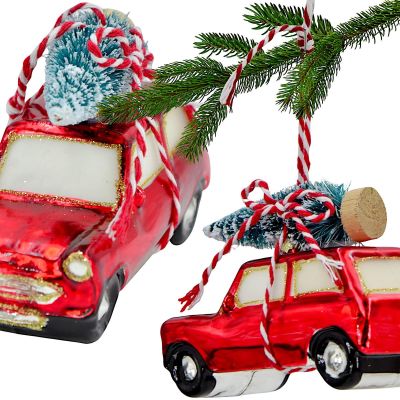 MOULDED GLASS CHRISTMAS BAUBLE CAR SASKA GIFT & DECOR