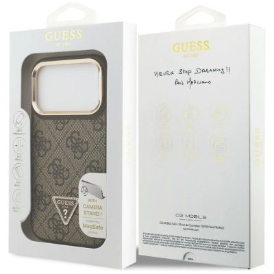 8. Guess 4G PU Triangle Logo & Stand Camera Magsafe Case for iPhone 17 Pro - Brown