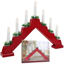 WOODEN ADVENT CANDLE HOLDER WHITE 7 LIGHTS BATTERY POWERED RED
