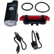 Set of Dunlop Led bicycle lights, USB charging, rear + front 473758