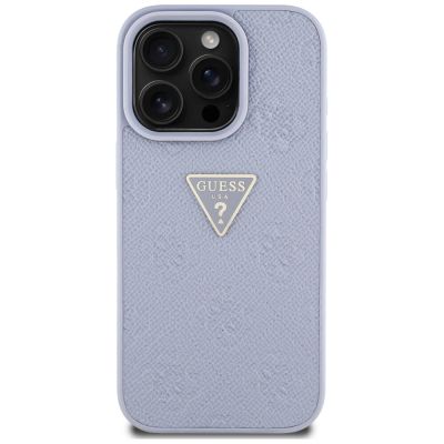 3. Guess Hot Stamp 4G Pattern Triangle Metal Logo iPhone 16 Pro Case - Purple