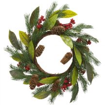 PU CHRISTMAS DECORATIVE WREATH, DECORATED, 43CM