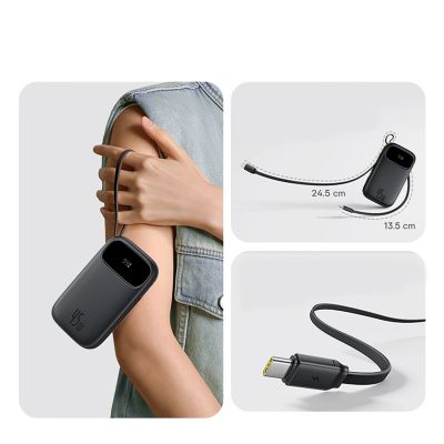 10. Baseus EnerFill FC31 20000mAh 45W Power Bank with Digital Display with 2 Built-in USB-C Cables - Black