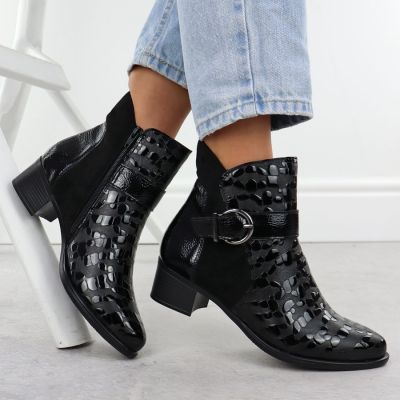 5. Women's patent leather ankle boots with heels, black Remonte Rieker R5188-02