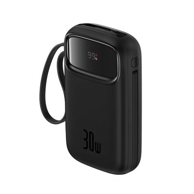 6. Baseus QPow 2 30W 10000mAh Power Bank with Built-in USB-C Cables - Black