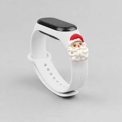 2. Strap Xmas for Xiaomi Mi Band 3 / 4 Christmas Silicone Bracelet Strap with Santa Claus - White