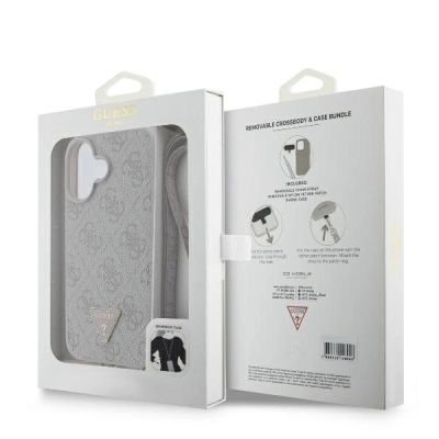 9. Guess Leather Metal Logo Strass Crossbody Case for iPhone 16 - Pink