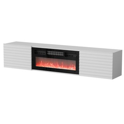 TULA TV cabinet 183x35x37 white matt + black fireplace