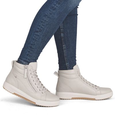 12. Rieker W0164-60 comfortable beige women's leather ankle boots