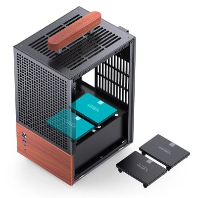 32. Jonsbo T6 Case, Mini-Tower, Mini-ITX, Tempered Glass, Wood - Black