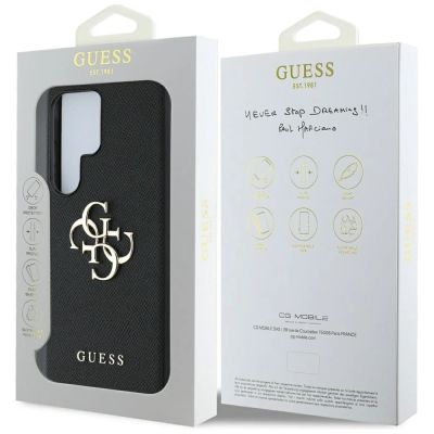 8. Guess Grained Big 4G Logo Small Classic Logo case for Samsung Galaxy S25 Ultra black