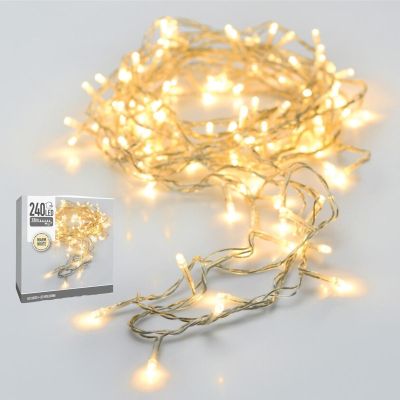 CHRISTMAS TREE LIGHTS LIGHT CHAIN 240 LED WARM WHITE TRANSPARENT WIRE