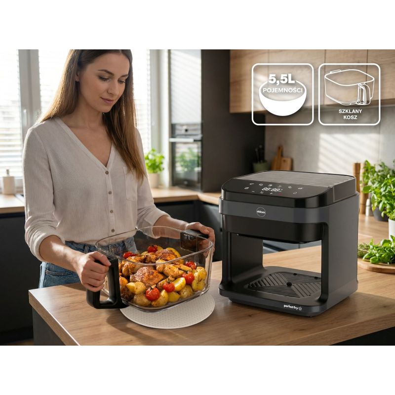 23. ELDOM FAT-FREE FRYER FR500 5.5 L 1200W GLASS CONTAINER, GRID, SILICONE PAD, 8 PROGRAMS, TEMPERATURE CONTROL.