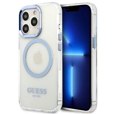 Guess Metal Outline MagSafe Case for iPhone 13 Pro / iPhone 13 - Blue