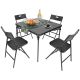 18. TOURIST CATERING SET FOLDING TABLE 86.5x86.5x71CM AND 4 BLACK CHAIRS