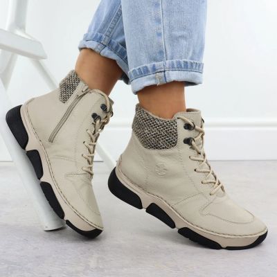 10. Comfortable Beige Women’s Ankle Boots Rieker 45955-60