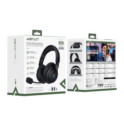 6. Acefast H15 Wireless Bluetooth / 2.4 GHz / AUX Gaming Headphones with Microphone and RGB Backlight - Black