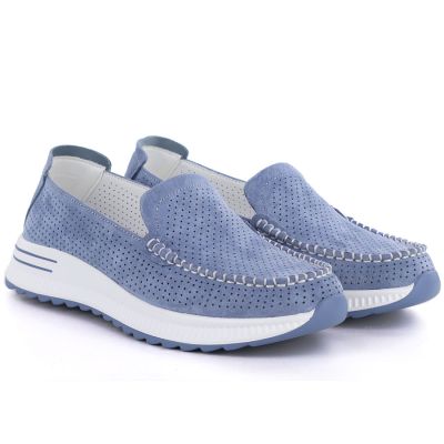 4. Leather moccasins with a thick sole, openwork, blue Jezzi 9793