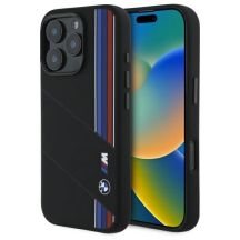 BMW Silicone Cut Tricolor Lines MagSafe Case for iPhone 16 Pro Max - Black