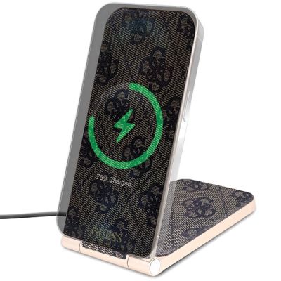 2. Guess 4G Pattern MagSafe foldable 2in1 15W inductive charger - brown