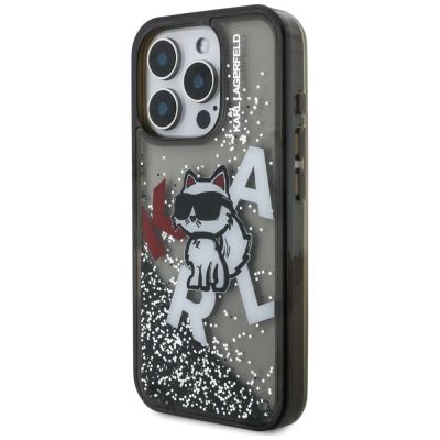 2. Karl Lagerfeld Liquid Glitter Choupette Logo Case for iPhone 16 Pro Max - Black