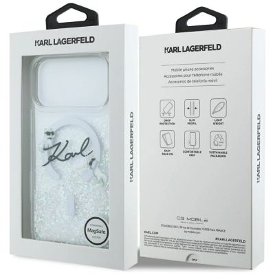 8. Karl Lagerfeld Liquid Glitter Karl Script Logo MagSafe Case for iPhone 17 Pro Max - Clear
