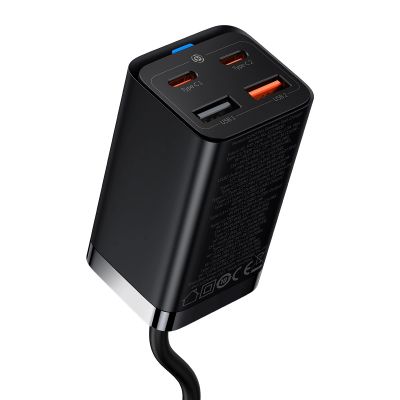 7. Baseus GaN3 Pro fast charger GaN 2 x USB Type C / 2 x USB 65W PD, QC4.0+, AFC, PPS + cable USB Type C - USB Type C 1m black (CCGP040101)