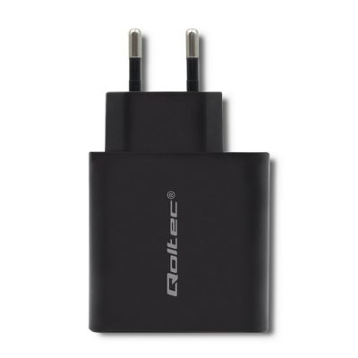 5. QOLTEC WALL CHARGER 42W | 5-20V | 2.25-3A | USB TYPE C PD | USB | BLACK