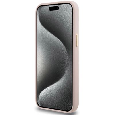 5. Guess Silicone Script Metal Logo & Frame case for iPhone 15 Pro Max - pink