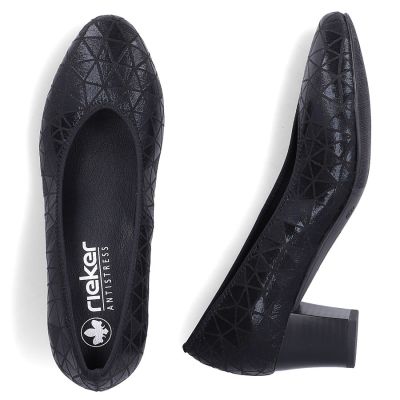 5. Women's leather pumps with a low heel, black Rieker 44650-05