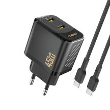 Dudao A28PCEU PD 45W GaN 2xUSB-C Wall Charger with USB-C Cable - Black