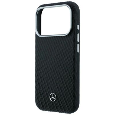 6. Mercedes Leather Semi Wrap Wood Effect MagSafe Case for iPhone 17 Pro / 18 Pro - Black