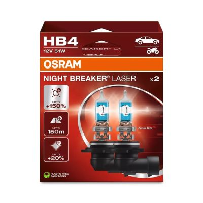 Bulb (Set of 2) HB4 12V 51W P22D, Night Breaker Laser, up to 150m beam length, 150% more brightness, 20% whiter light, white