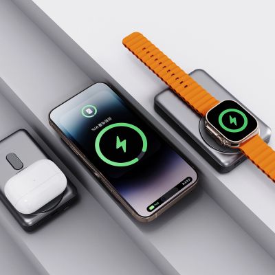 2. Dudao K29 10000mAh PD 20W MagSafe Power Bank with Metal Case, Stand and Built-in USB-C/ Lightning Cables - Gray