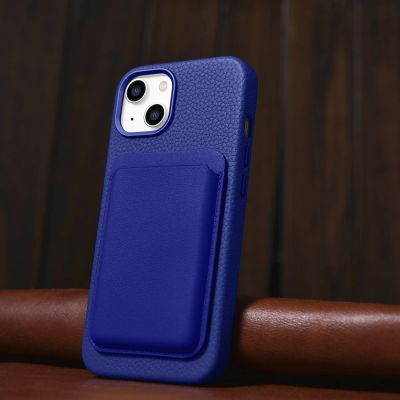 15. iCarer Litchi Premium Leather Case iPhone 14 Magnetic Leather Case with MagSafe Dark Blue (WMI14220709-DB)
