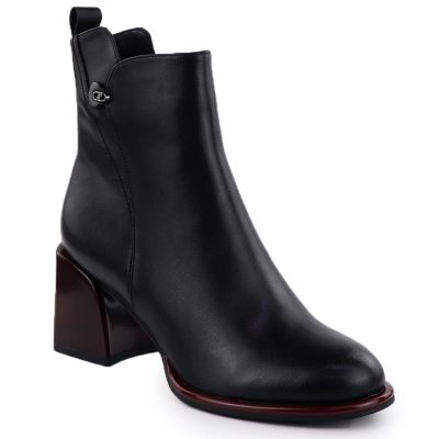8. Black leather women’s ankle boots with a decorative heel Filippo DBT7363