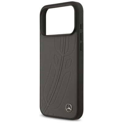 6. Mercedes Leather Large Laurel Leave MagSafe Case for iPhone 17 Pro Max - Black and Gray